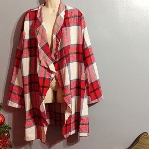 Plus plaid waterfall collar coat 4xl